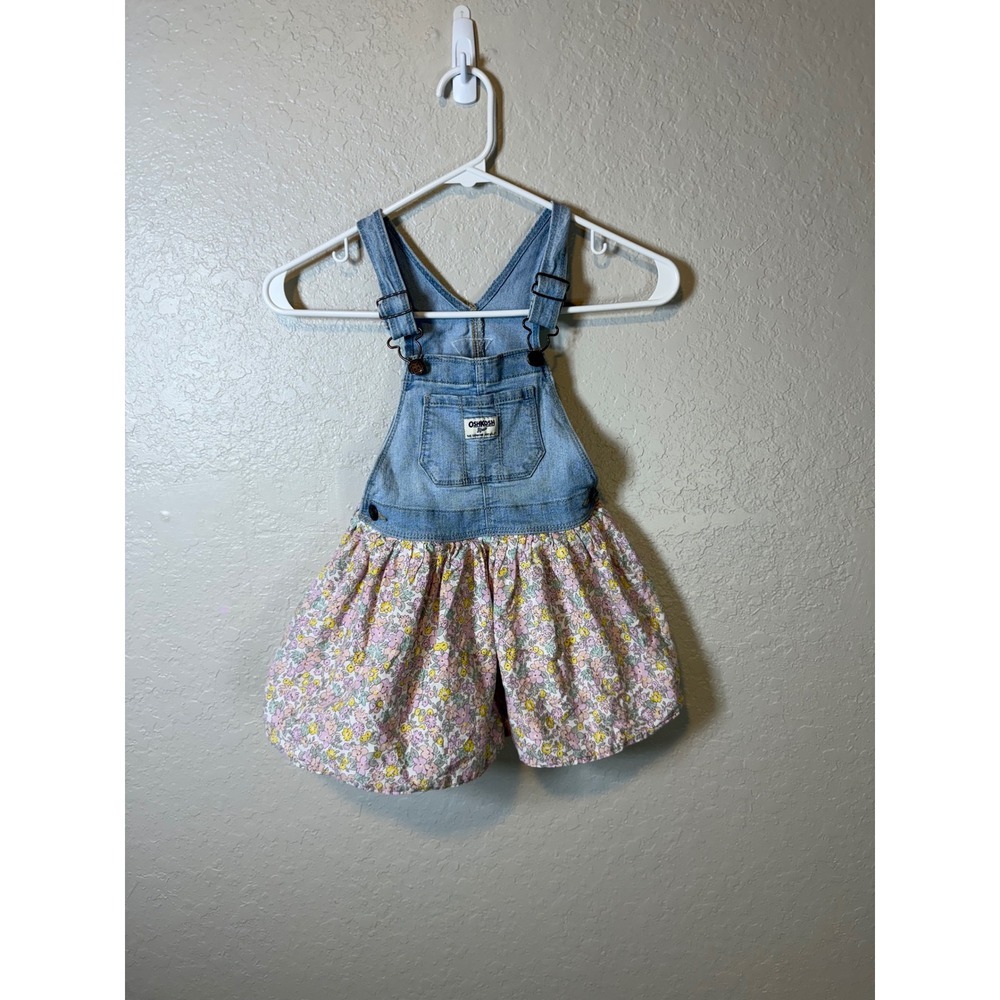 OshKosh Bgosh Baby Girl Denim Overalls Skirt Dress 4T Floral Cottagecore